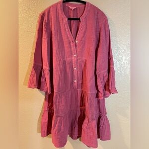 Faherty Pink Midi Tier Dress